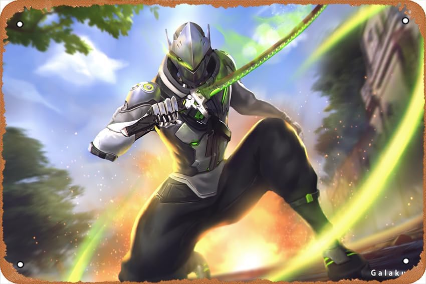 Overwatch, Genji Game Poster Home Wall Art Decoración Retro Metal Estaño Letrero 8x12 pulgadas