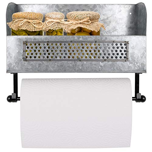 Autumn Alley Farmhouse Paper Towel Holder With Shelf - Wall Mount Paper Towel Holders - Rustic Paper Towel Holder - Farmhouse Towel Racks For Bathroom And Kitchen Wall Decor, Galvanized Grey #TOP4