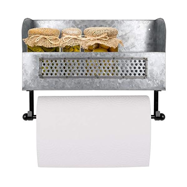 Autumn Alley Farmhouse Paper Towel Holder with Shelf - Wall Mount Paper Towel Holders - Rustic Paper Towel Holder - Farmhouse Towel Racks for Bathroom and Kitchen Wall Decor, Galvanized Grey