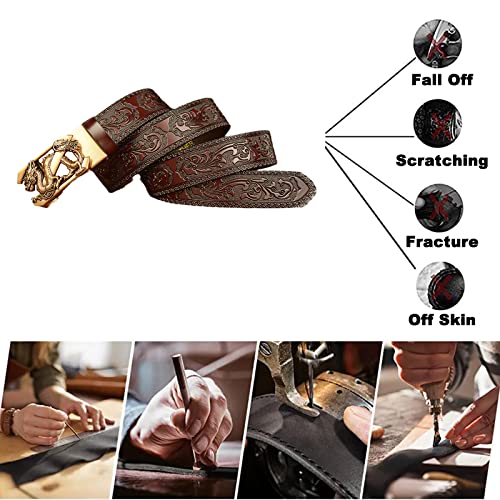 Ratchet Embossed Leather Belt with Golden Dragon Automatic Click Sliding Buckle, Mens Adjustable Handmade Waist Strap (110cm/waist:36"~38", Dragon~B)2