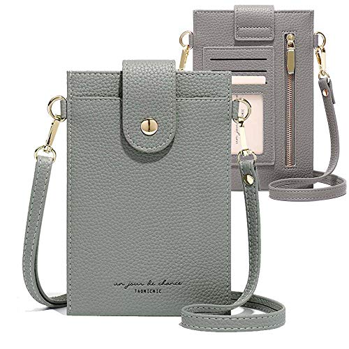 Womens Fashion Small Crossbody Bag Light Leather Cellphone Case Wallet Shoulder Purse Credit Card Holer Handbag Girls Travel Passport Pouch Messenger Satchel for iPhone 11 Pro Max 6/7/8 Plus (Gray)