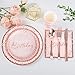 175PCS Happy Birthday Plates and Napkins Party Supplies, Paper Pink and Rose Gold Plastic Forks Knives Spoons Serve 25 Guests for Girl Women
