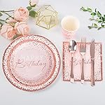 175PCS Happy Birthday Plates and Napkins Party Supplies, Paper Pink and Rose Gold Plastic Forks Knives Spoons Serve 25 Guests for Girl Women - Image 3