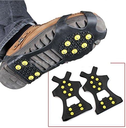 Leebei 2Pcs Non-Slip Shoe Cover,Ice Snow Grippers,Over Shoe Boot Traction Cleat Rubber Spikes Mountaineering Non-Slip Shoe Cover 10-Stud Slip-on Stretch Footwear (Small (Shoes Size:W 5-7/M 3-5))