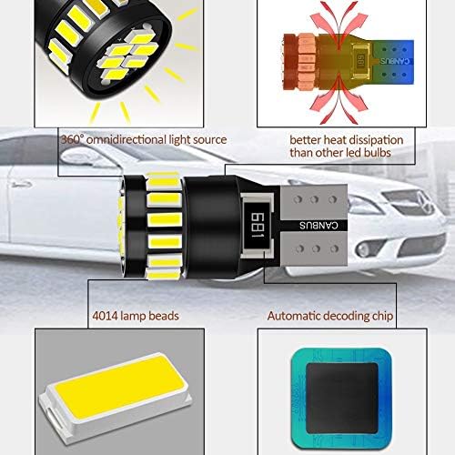 4 Pack T10 W5W 21 x 4014 Car LED Bulbs, Oladwolf Car Led Interior Lights With Canbus Parking Light Reserve Light Side Light Replacement Bulbs Interior Lamps(White) (T10)