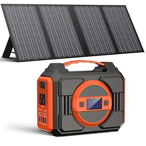 Power Station 220Wh & 60W Portable Solar Panels, 110V/300W Backup Battery Lithium with AC Outlets, DC, USB QC3.0,Solar Generator Portable Charger for Outdoor Camping, Traveling, RV Trip