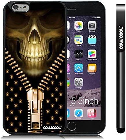 CowCool Apple Iphone 6 Plus [5.5 Inch] Soft Silicone Skull Cool Zipper With Black Shell Single Layer Protective Case (Style3)