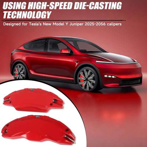 Image of Brake Caliper Covers Compatible with Tesla Model Y Juniper 2025-2026, 19 20 inch Front and Rear Brake Wheel Hub Brake Caliper Covers 4 Pcs for Model Y Juniper Accessories Red