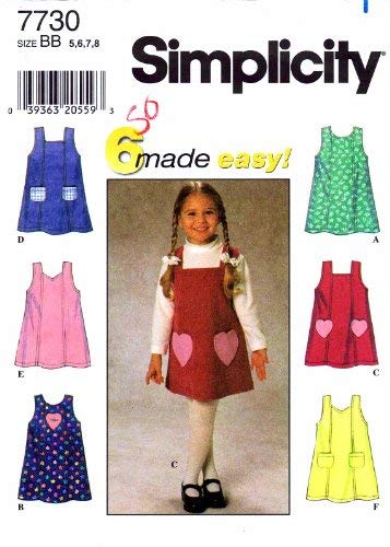 Patron Simplicity 7730 couture robe chasuble enfant fille tailles 5-8