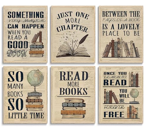 6Pcs Vintage Reading Wall Art Retro Book Posters...