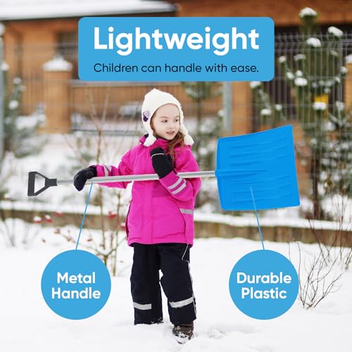 Image of Superio Kids Snow Shovel Plastic Small Shovel for Snow Removal with Wooden Handle Heavy Duty 12 inch Blade, Blue 1 Pack