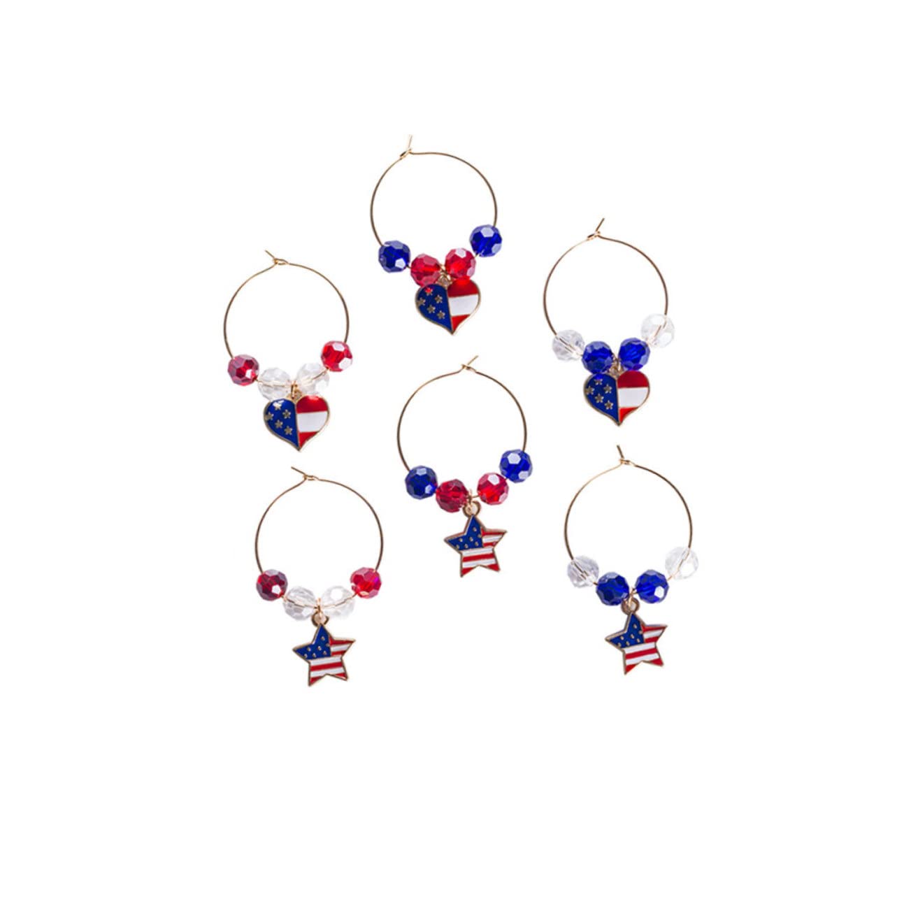 Cabilock 3 Sätze American Flag Glasmarkierer Für Weingläser Stilvolle Identifikationsringe Für Restaurant Hotel Und Bar Rot Blau 6 Stück * 3