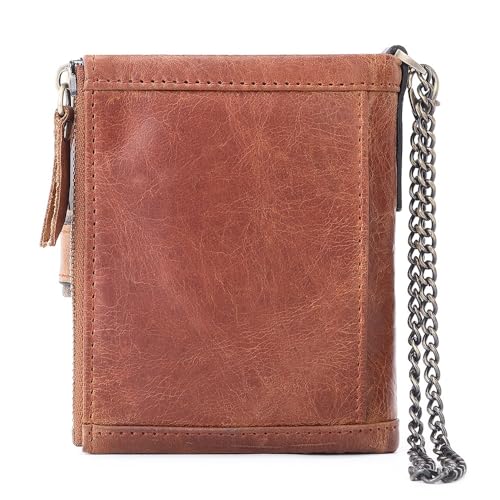 Chain Men's Short Top Layer Card Bag Triple Fold Money Clip Zip Wallet(white-Patch five-pointed star4)4