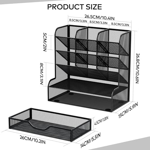 APH02 Multi-Functional Pen Pencil Holder, Desk Organizer with Drawer, Office & Art Supplies Storage，Large Size (Black) image 6