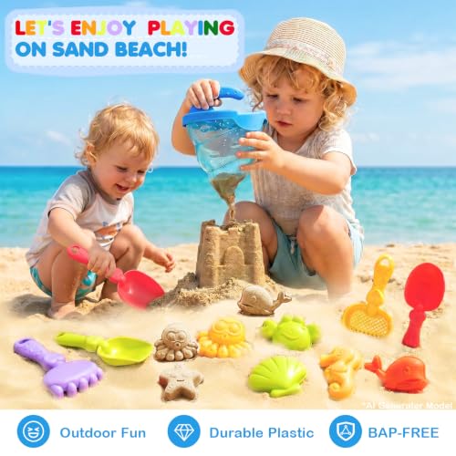 BeneFine 11 PCS Kid Beach Toys,Sand Water Funnel with No Partition, Silicone Plug,Beach Shovels and Sand Molds for Kids Boys Girls Ages 3-13 — view 5