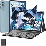 Suicoey 2025 Tablet, 10 inch Android 15 Tablet with Keyboard, 24GB RAM+128GB ROM(1TB Expand), Octa Core, 5G/2.4G WiFi, 8000mAh, BT V5.0, with Case, Mouse, Stylus, Split-Screen(Gray)