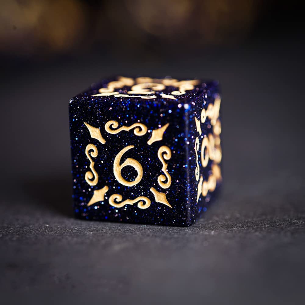 Wttfc Dados de juego de rol, 7 juegos de dados poliédricos con Bolsa de Cuero | Blue Sandstone DND Dice establece mazmorras y dragones para juegos de Mesa Rpg MTG