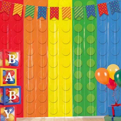 Image of Tiamon 2 Pack Building Blocks Party Decorations 3.3 x 6.6 Ft Foil Fringe Curtains Colorful Blocks Birthday Backdrop Tinsel Streamers Photo Booth Props for Brick Baby Shower Birthday Party Supplies
