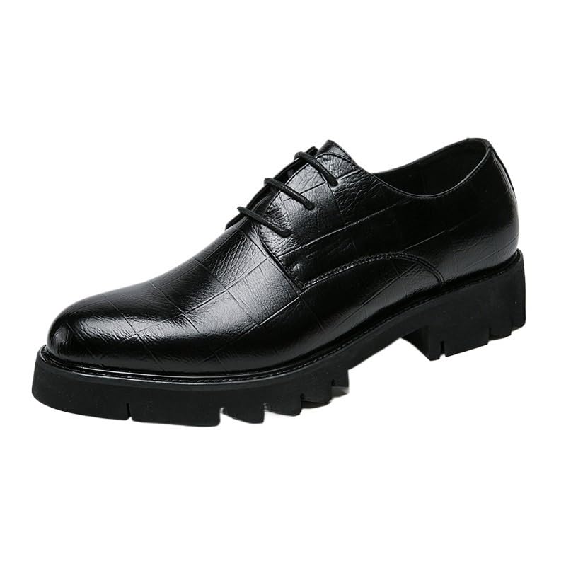 Mens Vintage Formal Shoes Waterproof Leather Lace Up Round Toe Non Slip Rubber Sole Block Heel Wedding Party Classic Comfortable