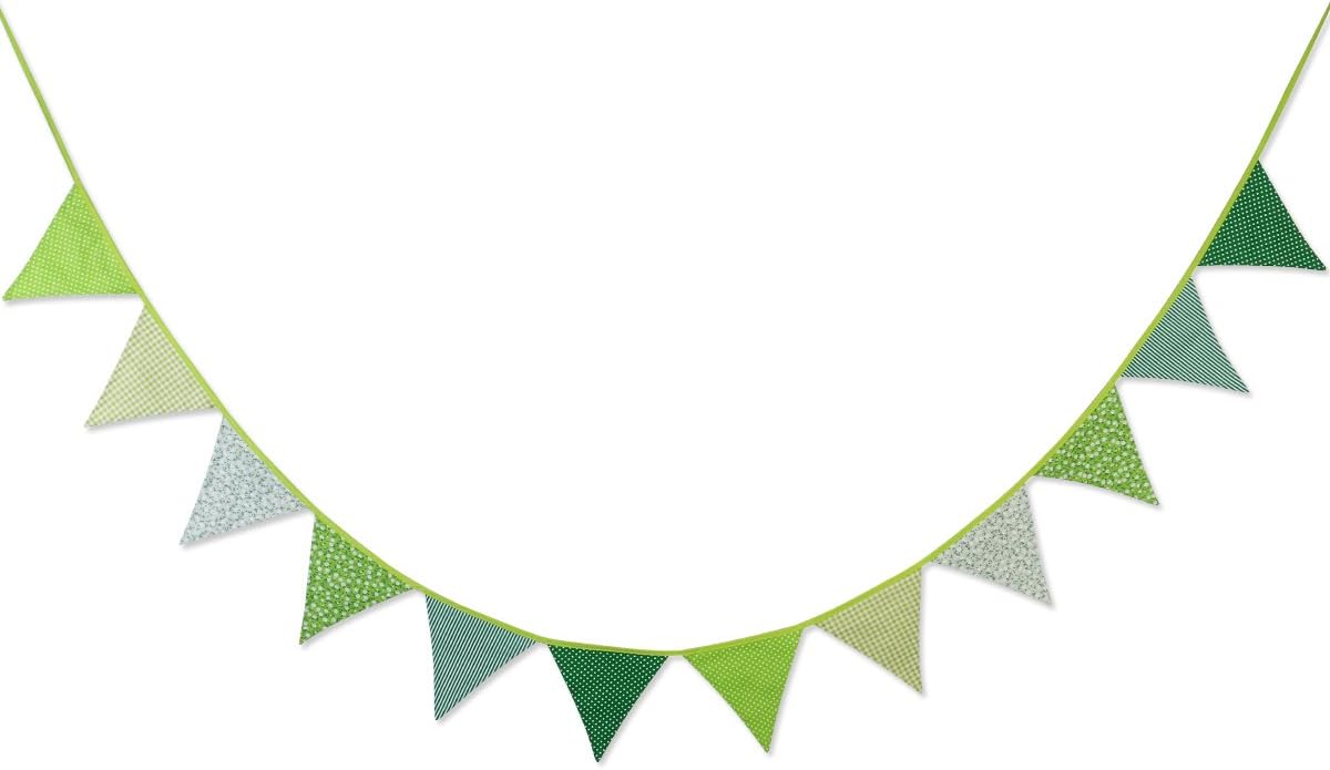 PREMYO Wimpelkette Kinderzimmer 12-teilig - Stoff Girlande In Mint Grau