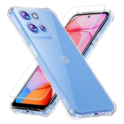 GSDCB Phone Case for Motorola Moto G Play 2026, Moto G 2026, Moto G 2025 with Tempered Glass Screen Protector, Soft Flexible TPU Slim Fit Shockproof Phone Cover for Women Men Girls Boys (Clear)