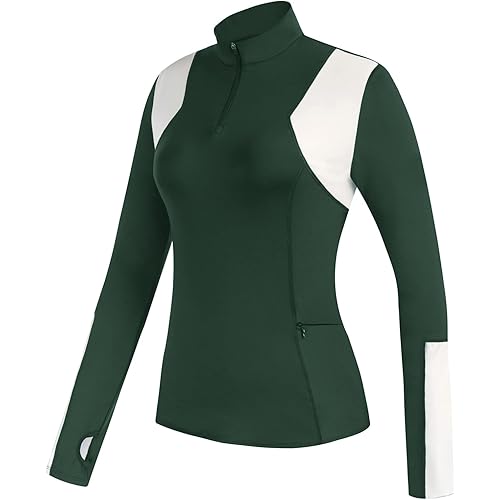 JACK SMITH Women's Long Sleeve Golf Shirts Color Block Polo Shirt Tennis Athletic Moisture Wicking Shirts with Thumb Hole