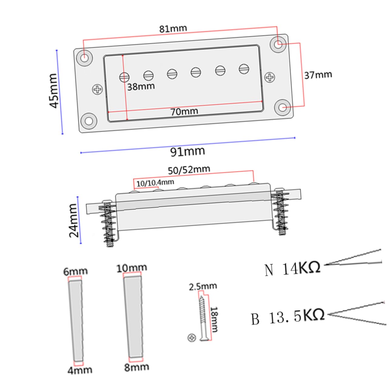 Set di 2 Pickup per Chitarra Elettrica in Lega, con Viti | Pickup per Chitarra Elettrica Humbucker, Nero, Microfonicità Ridotta e Cerato, per Ponte e Manico