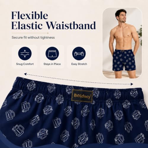 Image of Men's Ultralight Cotton Printed Boxer Shorts | Regular Fit | Soft Cotton Fabric with Microfibre Waistband for All-Day Comfort (Maroon-Dark Blue-L)
