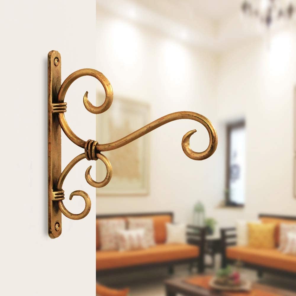 Decorative Wall Mount Plant Hanger, Vintage Bronze Metal, Curved Hook Design, Indoor Outdoor Garden Decor-image-35