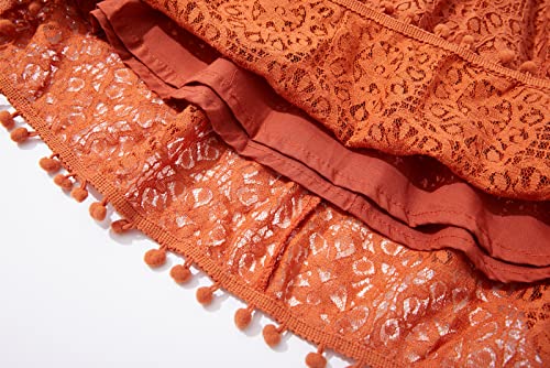 Csbks Toddler Girls Cute Pompoms Lace Floral Elegant Retro Swing Party Dress Reddish-Brown 100 #TOP6