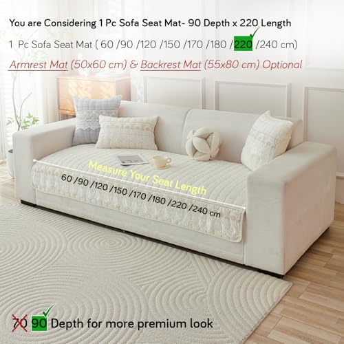 Image of HOKIPO 'BelleLace Series' Imperial Milk Velvet Sofa Cover Mat with Lace Design| Make Your Own Sofa Cover Set, Mat Length 90(D) x 220(L) cm, Pearl White (AR-5968-WHT)