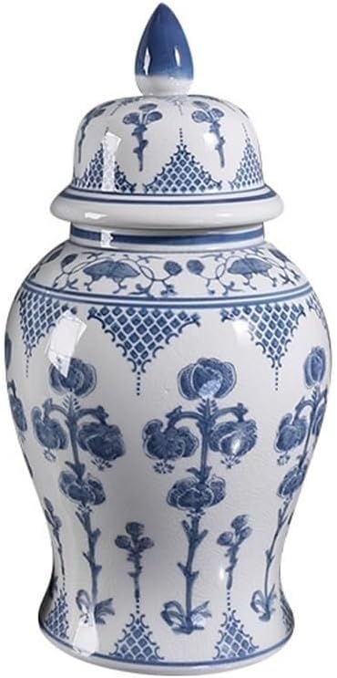 Blue and White Jar,Ceramic Jar with Lid,Hand Painted Floral Pattern Jar Vase Decor, Ceramic Decorative Jars for Home, Office, Table, Living Room Desktop Arrangement Decorative Vase(Small)