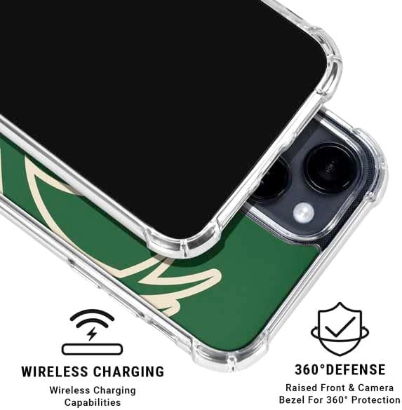 Skinit Clear Phone Case Compatible with iPhone 15 - Officially Licensed NBA Milwaukee Bucks Large Logo Design