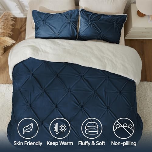 Image of BEDELITE Fluffy Sherpa King Comforter Set,Pintuck-Navy