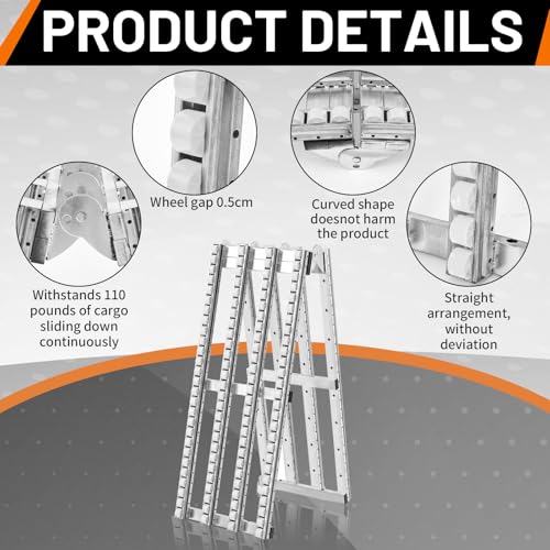 Threlaco Foldable Conveyor Roller Manual Portable 15\" W x 78\" L Heavy-Duty Galvanized Steel Frame Conveyor Roller Ramp Table for Warehouse Freight Handling Loading Factory(White)