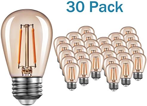 Edison Amber LED S14 Light Bulbs E26 1.5 Watt 200 Lumen Warm 2200K Vintage Outdoor String Lights Bulb Great for Patios Wedding Decor Lighting 30 Pack