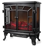 Warmlite Rochester Portable Electric Double Door Fireplace Heater with Realistic LED Flame Effect, Remote Control, 2000W, Black, WL46020