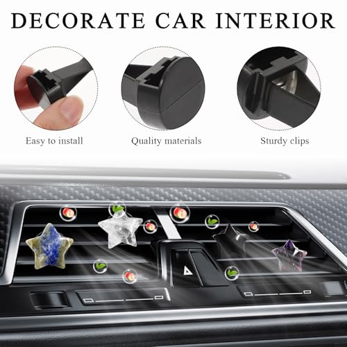Image of DXNQ 4PCS Star Crystal Car Vent Clips, Quartz Crystal Star Shape Air Freshener Vent Clip with Aroma Tablet, Gemstone Star Lovely Auto Air Outlet Clip Charm Decor for Girl Women