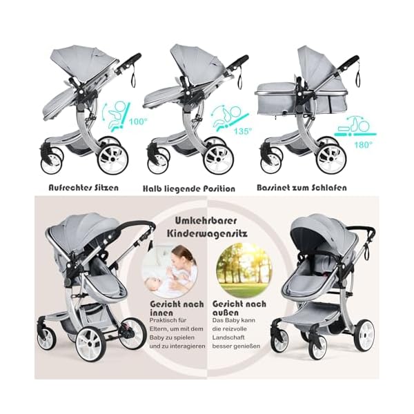 COSTWAY 2 in 1 Kinderwagen faltbar, Kombikinderwagen mit verstellbarer Rückenlehne & Verdeck, Reisebuggy tragbar mit Sonnenschutz, Wickeltasche für Baby bis 3 Jahren, 25 kg Belastbar (Grau)