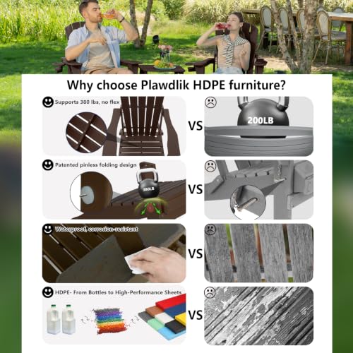 Image of Plawdlik Folding Adirondack Chair Set of 2, Cup Holder,Wooden Textured ,Heavy All-Weather HDPE Comfortable Set Poolside Backyard Lawn Coffee