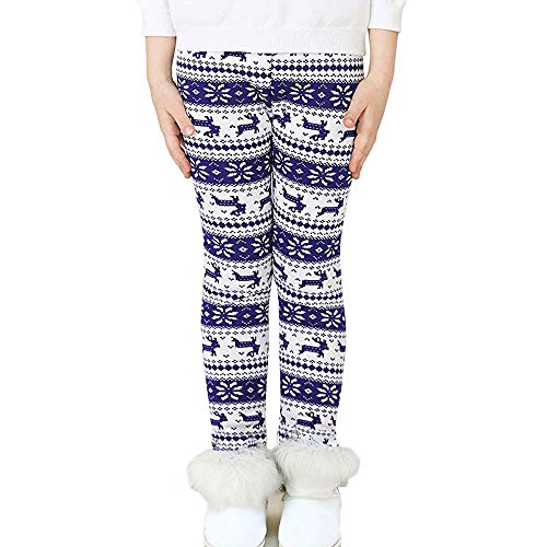 our fantasy time 1 x Verdickte Mädchen Thermoleggings, Fleece Gefütterte Hose, Herbst Winter Thermohose in weiß blau Hirsch (140) Cover