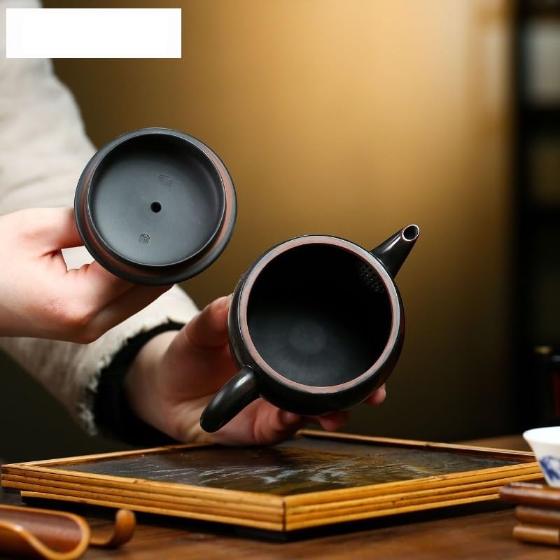 Théière Vintage en Argile Violette de 260 ML, fabriquée à la Main en Grande quantité à partir de Terre Crue Violette, avec Filtre et Accessoires pour Service à thé Zisha.