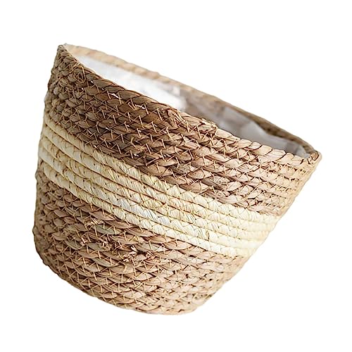 VICASKY Panier Fait Main pour Plantes Tissé Naturel Intérieur 18x15 Cm Beige Petit Panier De Fleurs Multifonction Décoration Jardin Maison