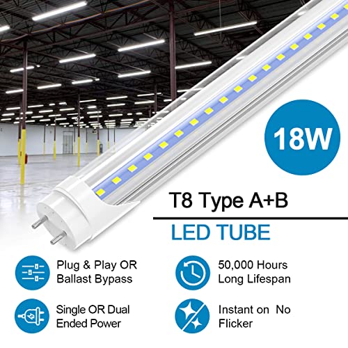 Cnsunway T8 Led Bulbs 4 Foot, Hybrid Type A+B Light Tube, 18W 2400Lm 6000K, Plug & Play Or Ballast Bypass, Single-Ended Or Double-Ended, T8 T10 T12 Fluorescent Light Bulbs Replacement, Etl (10 Pack) #TOP1