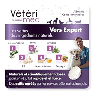 Vétérimed Vermifugo Veterinario per Cani - Compresse vermifughe Naturali e appetitose per l'igiene intestinale dei Cani - Prodotto in Francia - 15 compresse