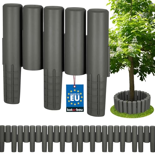 KOTARBAU® Rasenkante - Gartendeko - Gartenzaun - 2,7 m - Stabile & Flexible Beeteinfassung - Palisadenzaun - Kunststoffzaun - Grau