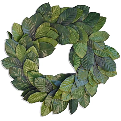 Vita Domi 30' Faux Magnolia Leaf Wreath - 2-Tone Green Artificial Boho Wreaths For Front Door, Kitchen, Home- Polyester, Metal Wire, Tape - Farmhouse Decor for Christmas, Wedding, Baby Shower