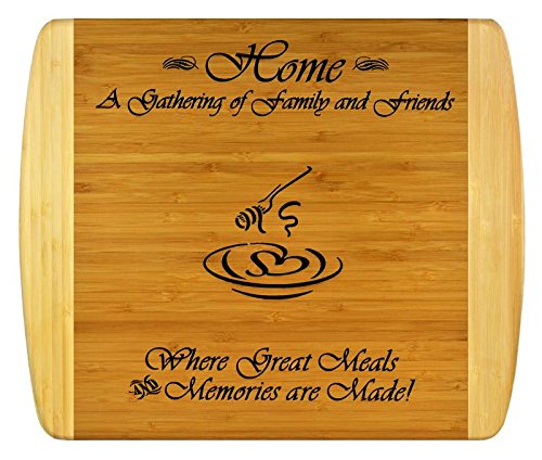 GIFT FOR FAMILY FRIEND HOUSEWARMING - Engraved 2-Tone Bamboo Cutting Board w/Free St