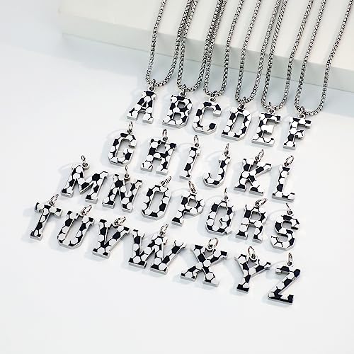 Initial A-Z Letter Soccer Necklace - Men's Stainless Steel Silver Box Chain, 22+2inch Personalized Soccer Gift4