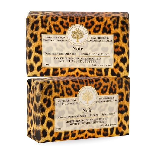 Image of Wavertree & London Noir Scented Natural Soap (2 Bars), 7oz Moisturizing French Triple Milled Soap Bars enriched with shea butter - Pure Plant Oil Bath & Body Bars for All Skin Types